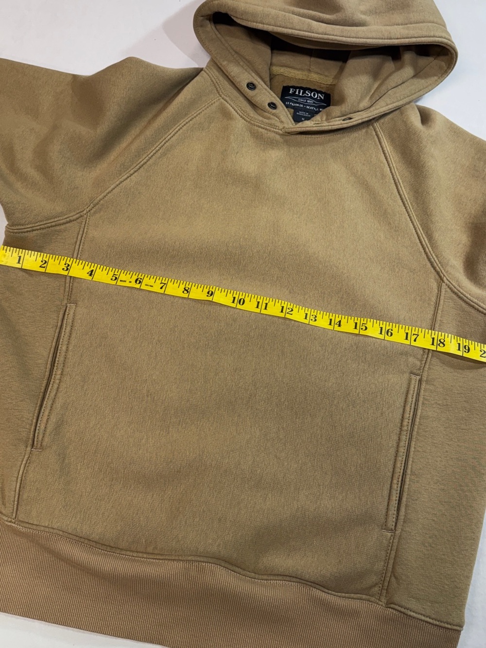 Filson Dark Tan Snap Neck Long Sleeve Hoodie Pullover Sweatshirt Size Medium EUC - Picture 4 of 8